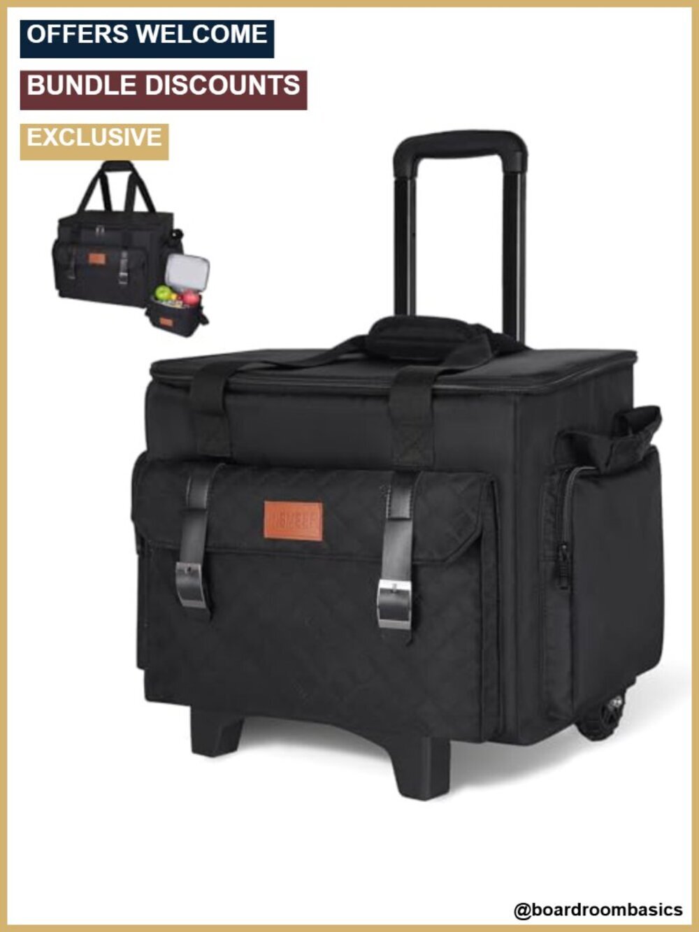 Rolling Teacher Tote Bag with Wheels, Padded Laptop Compartment, Insulated